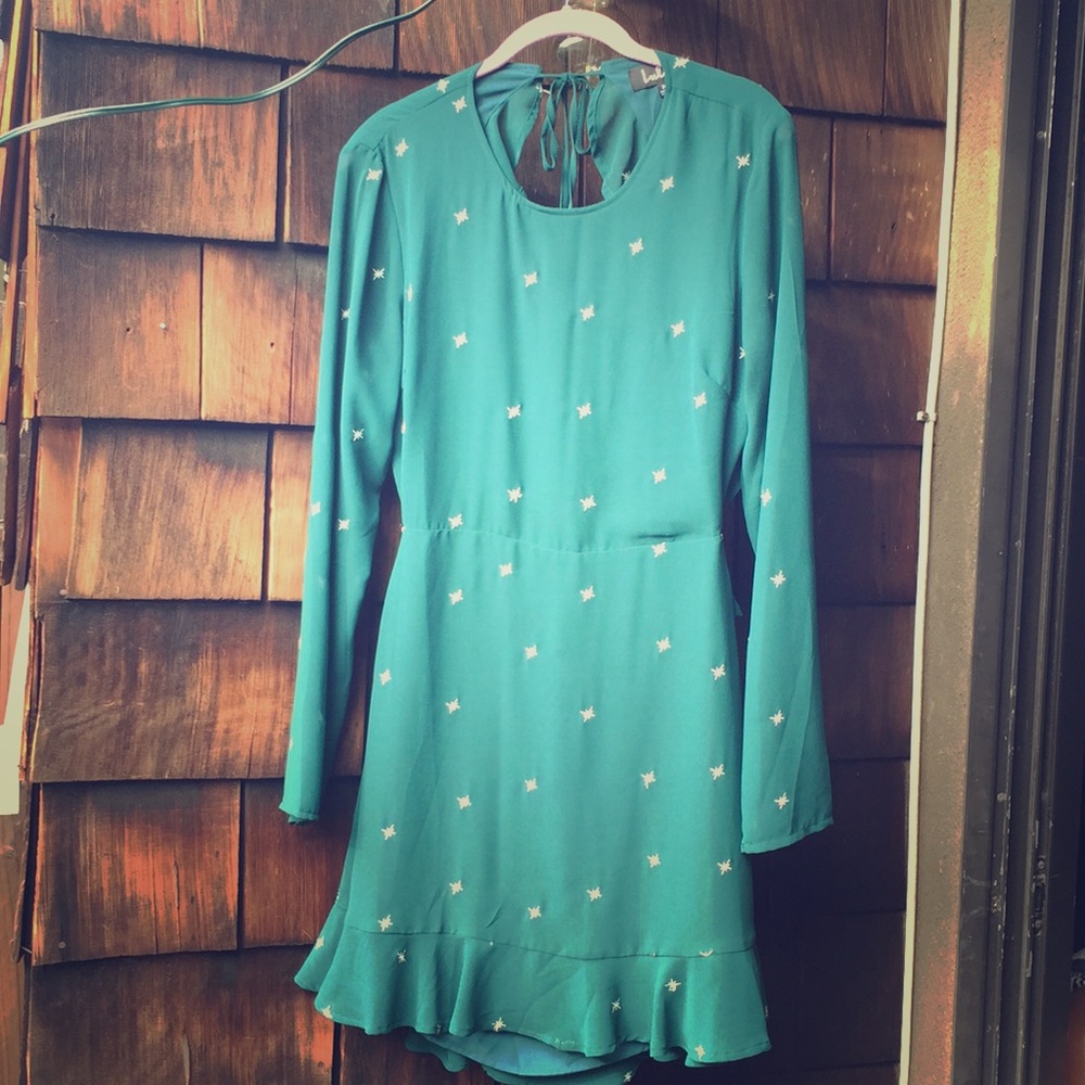 Lulus forest green holiday dress with stars